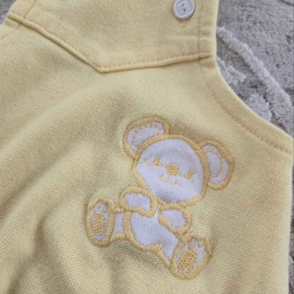 Vintage Carter's Yellow Baby Romper with Bear Embroidery